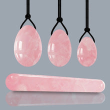Load image into Gallery viewer, Rose Quartz Yoni Egg Set Natural Jade Eggs Women Kegel Exerciser Vaginal Muscles Tightening Ball Massage Yoni Wand Jade Massager
