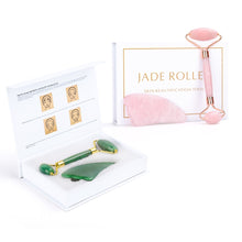Load image into Gallery viewer, Portable Face Eyes Lift Massager Firm Skin Roller Facial Massage Jade Roller Natural Rose Quartz Stone Eyes Care Tool Gift Box
