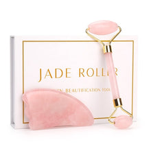 Load image into Gallery viewer, Portable Face Eyes Lift Massager Firm Skin Roller Facial Massage Jade Roller Natural Rose Quartz Stone Eyes Care Tool Gift Box
