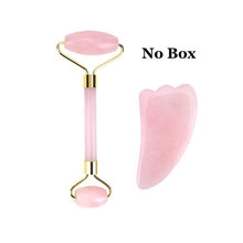 Load image into Gallery viewer, Portable Face Eyes Lift Massager Firm Skin Roller Facial Massage Jade Roller Natural Rose Quartz Stone Eyes Care Tool Gift Box
